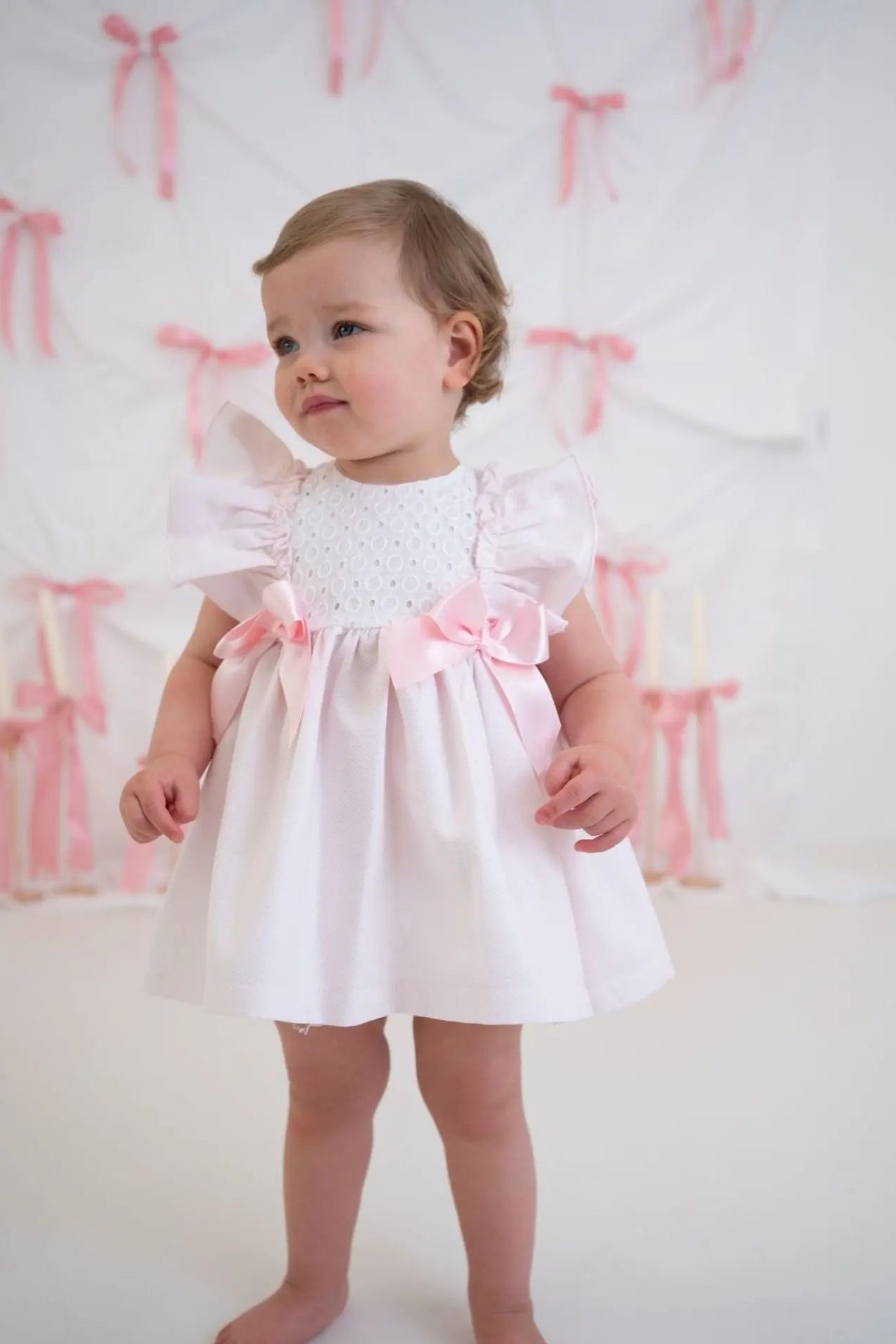 SS25 Baby Girls Pink Bow Dress & Knickers Dainty Delilah