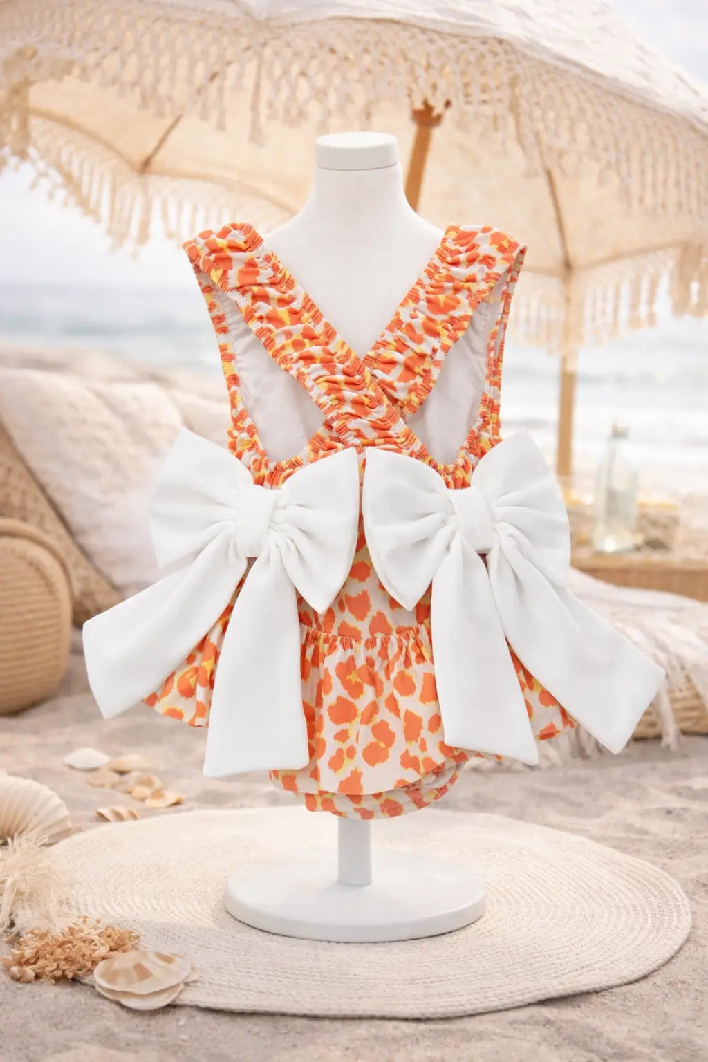 Girls Summer Orange Frilly Bow Swimming Costume Dainty Delilah