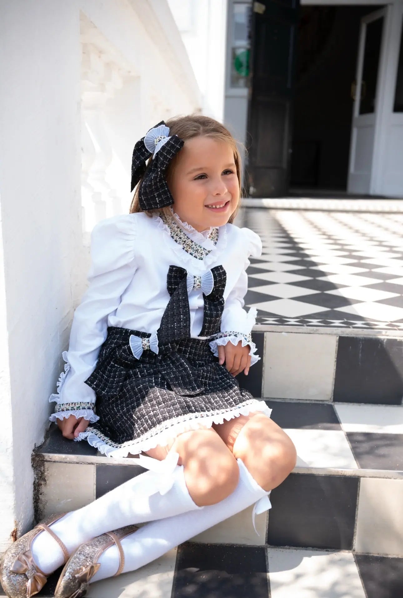 AW25 Naxos Girls Black Tweed Blazer & Skirt Set Naxos