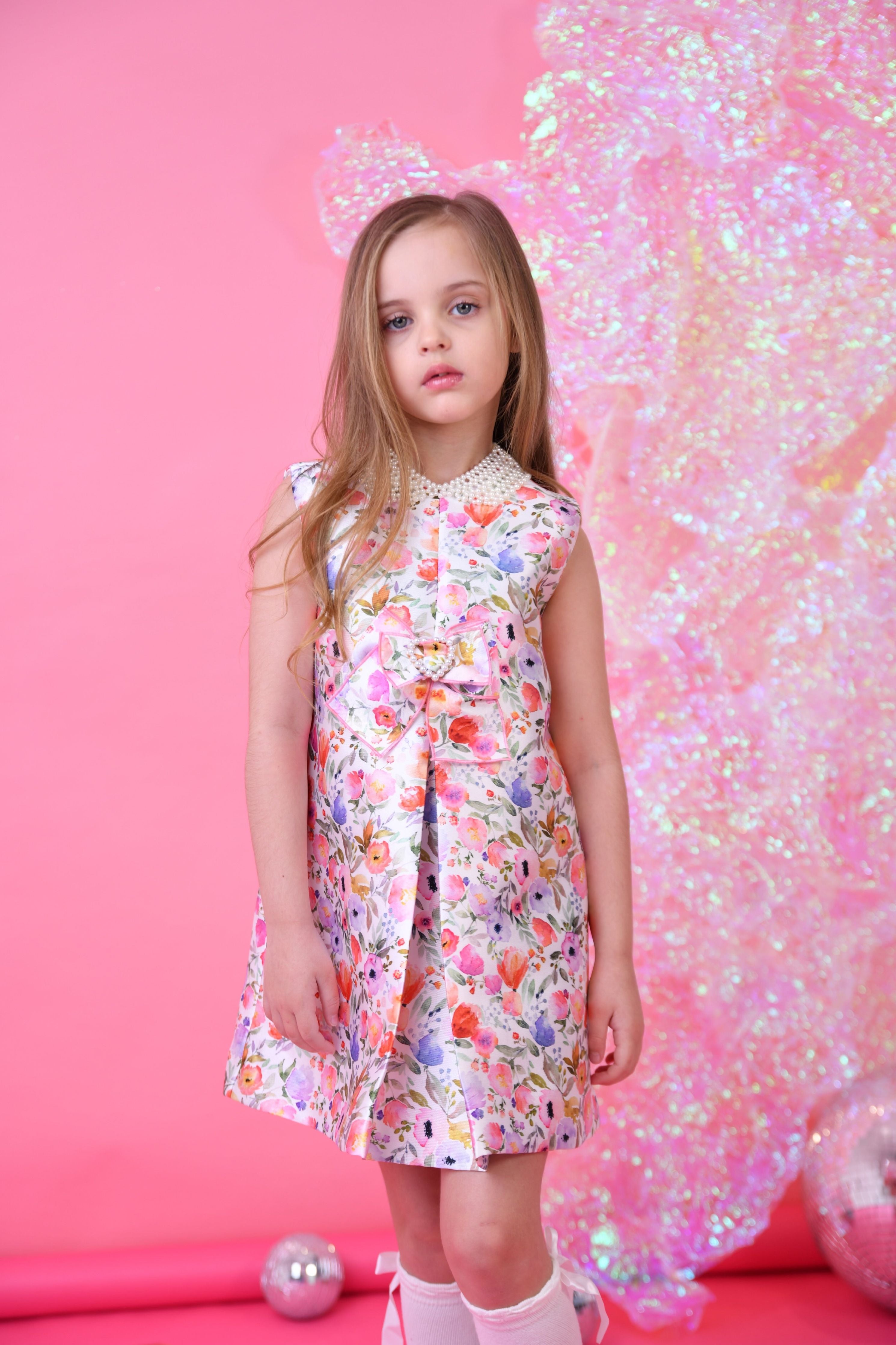 SS25 Naxos Girls Floral Pearl Necklace Dress