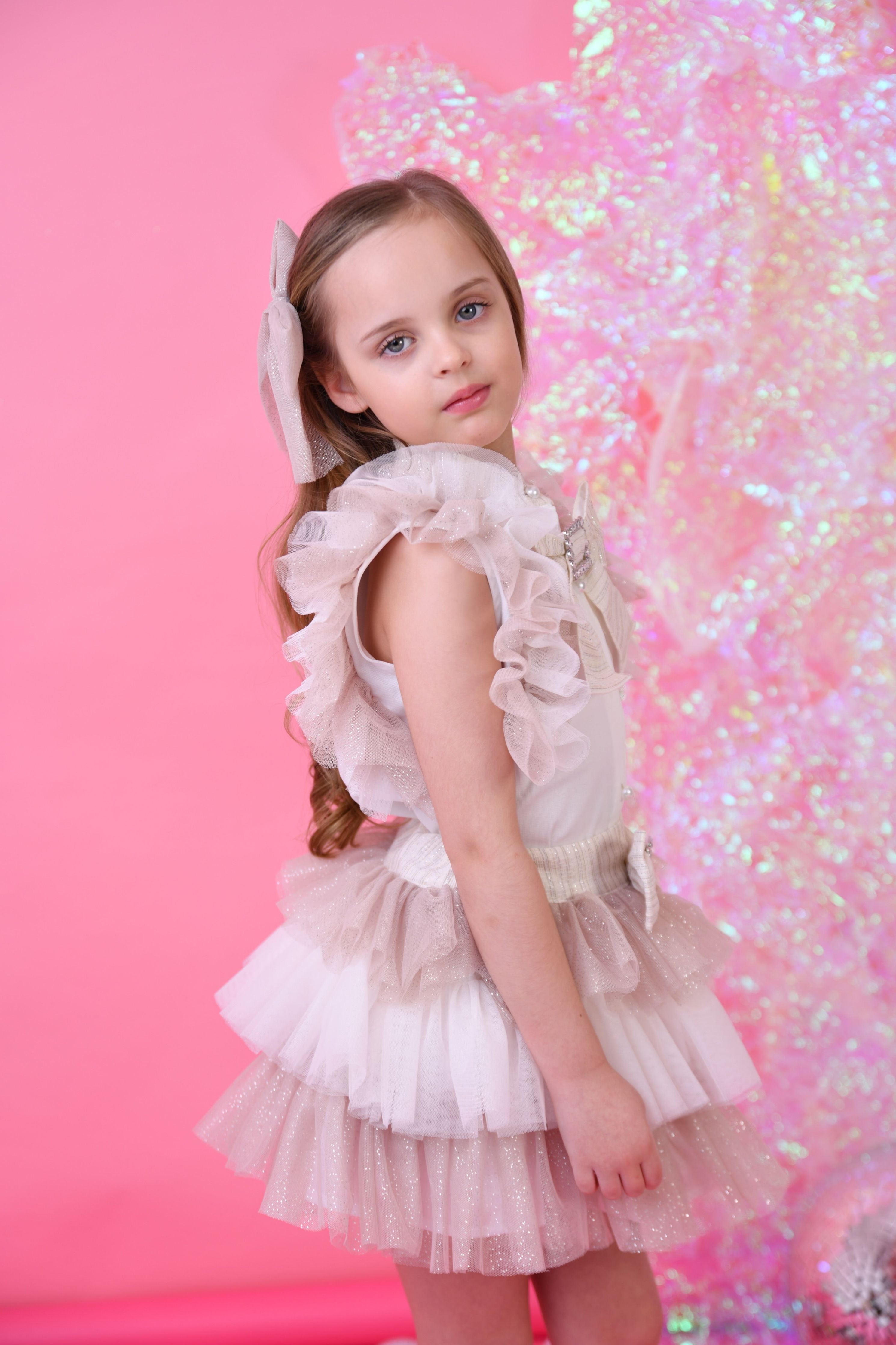 SS25 Naxos Girls Biscuit Glitter Tulle Skirt Set