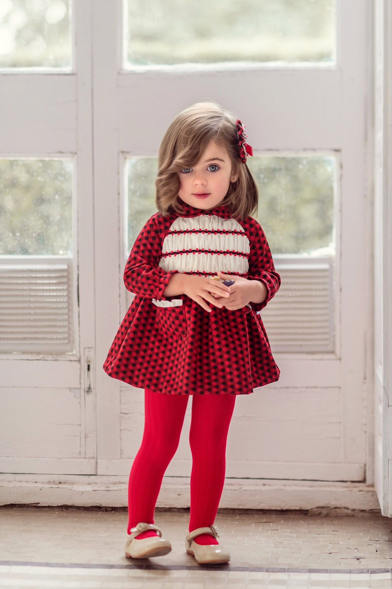 AW24 Miranda Girls Burgundy Spot Dress 630V