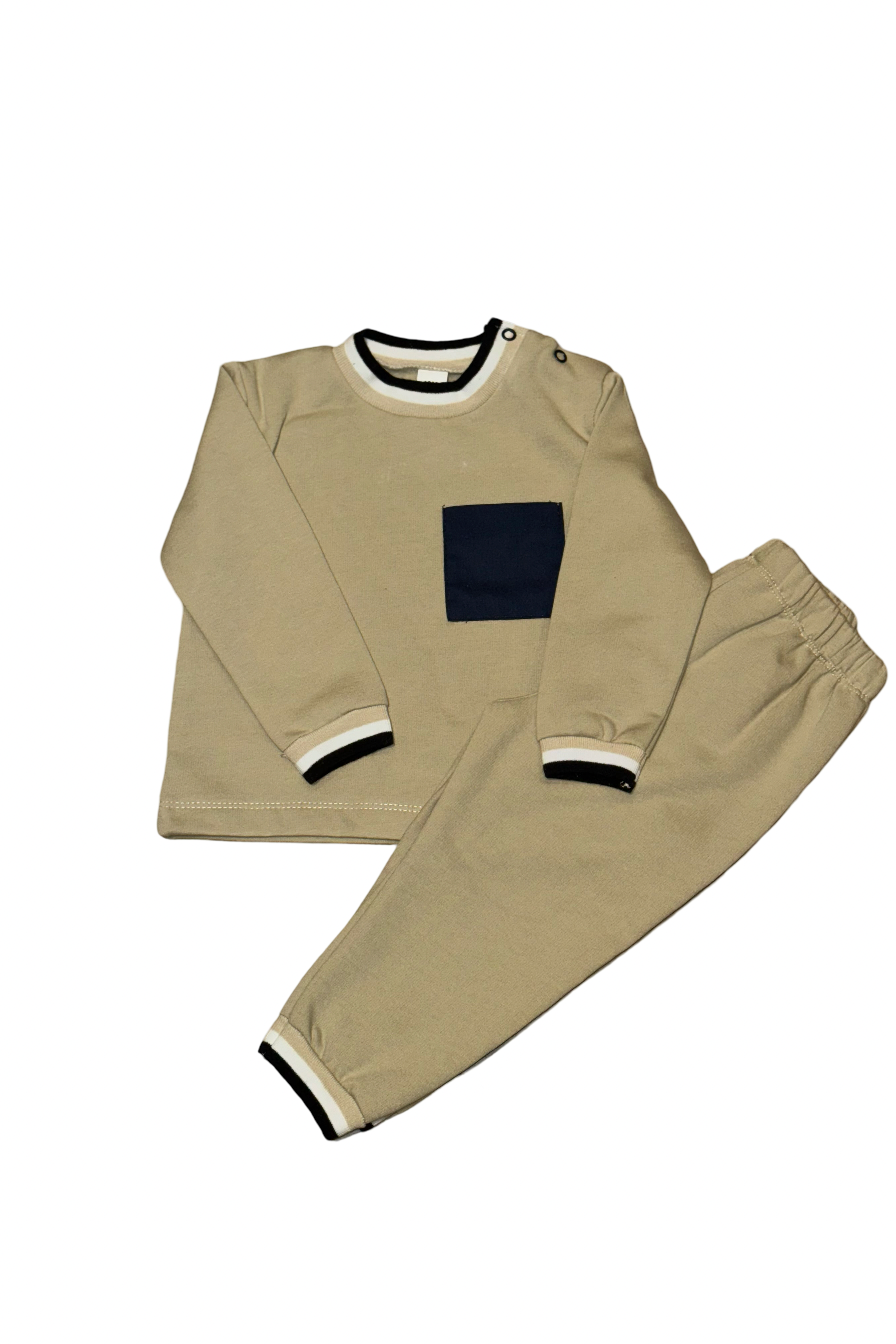 Boys Camel & Navy Cotton Loungewear Set