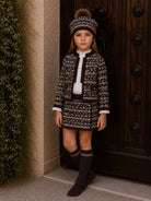 AW26 Rahigo Chocolate Knit Skirt Set with Cardigan, Beret & Socks Rahigo Moda Infantil