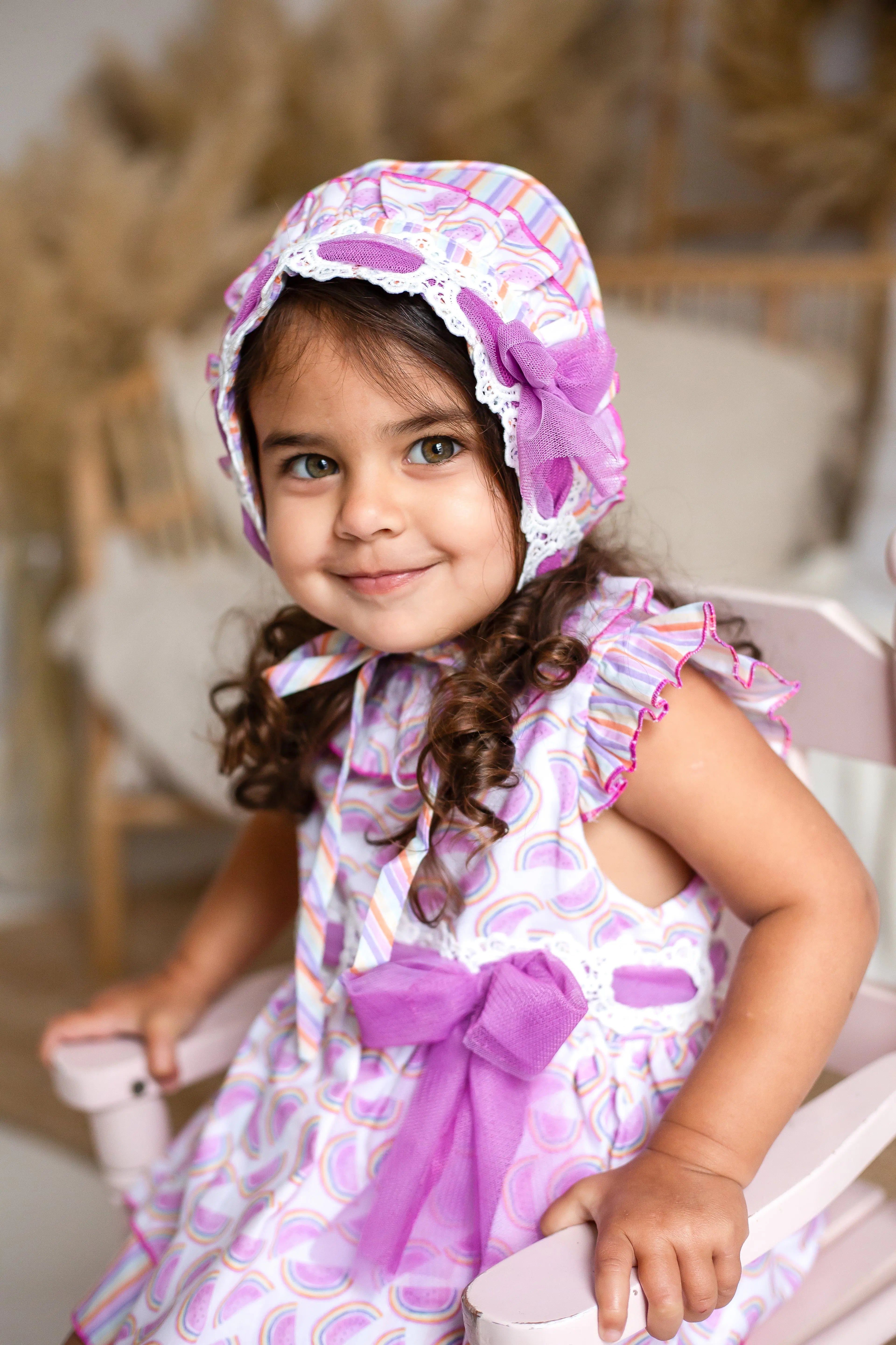 SS25 Babine Baby Girls Melon Dress, Knickers & Bonnet - Pre Order Babine