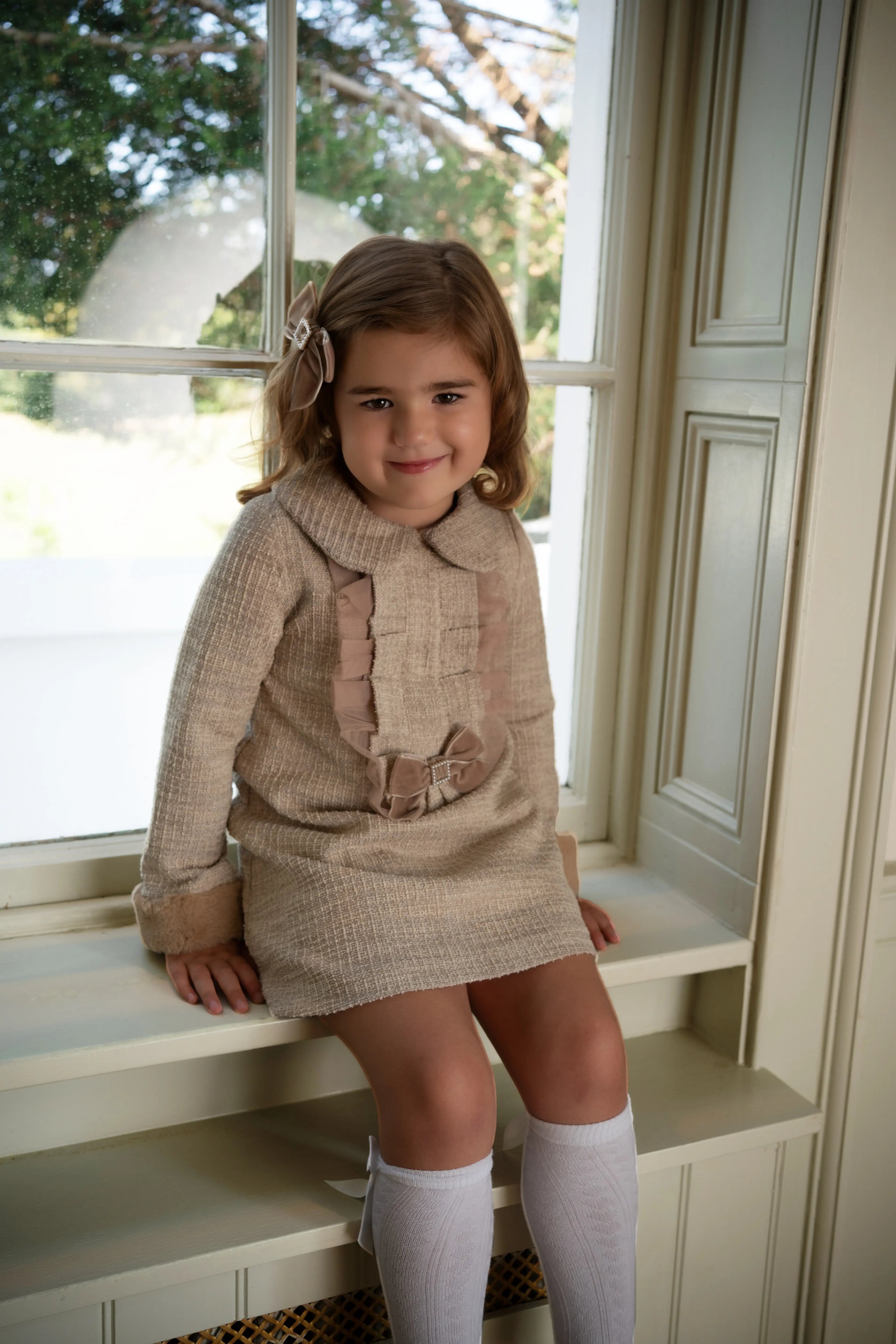AW25 Babine Girls Beige Tweed Dress Babine