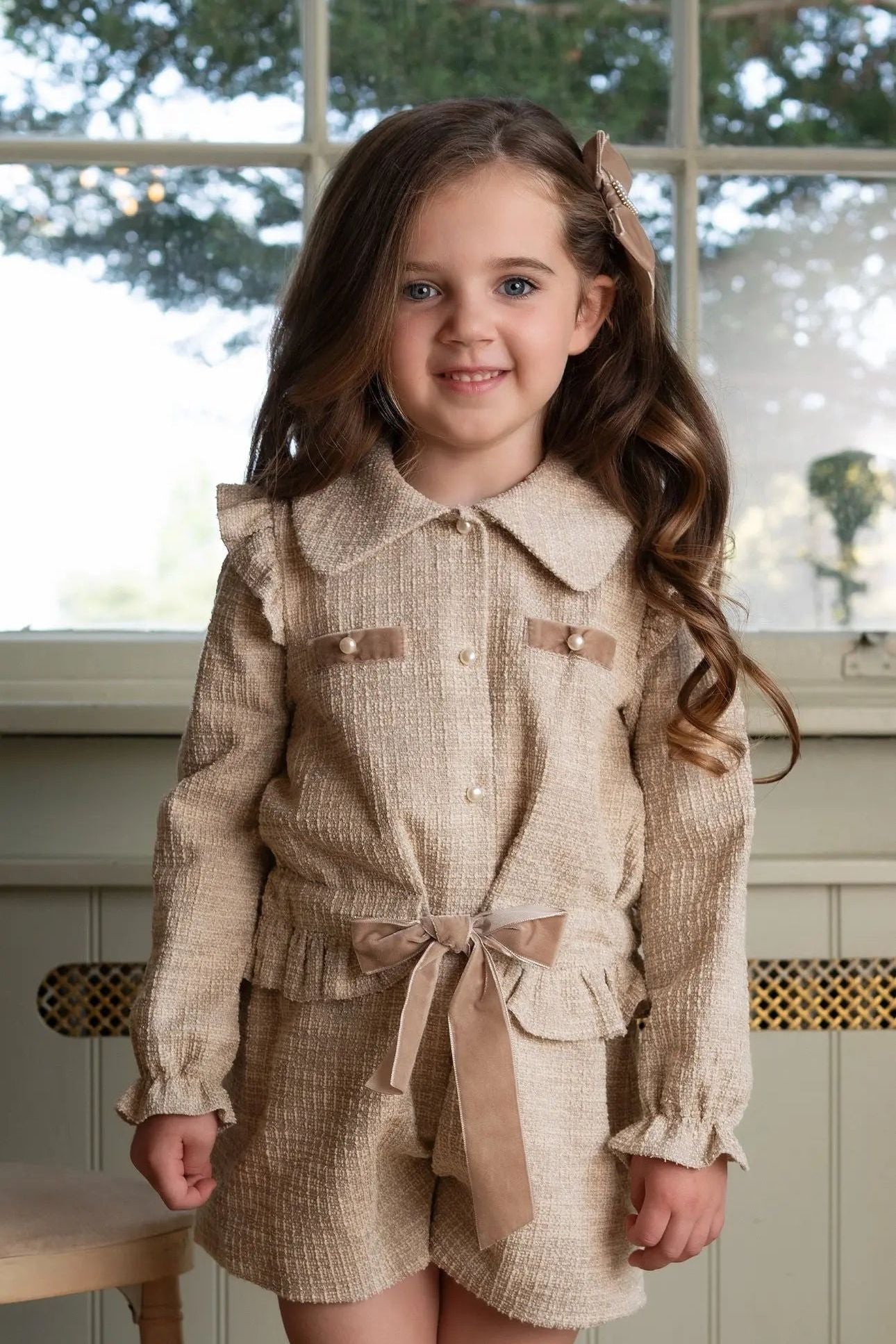 AW25 Babine Girls Beige Tweed Jumpsuit Babine