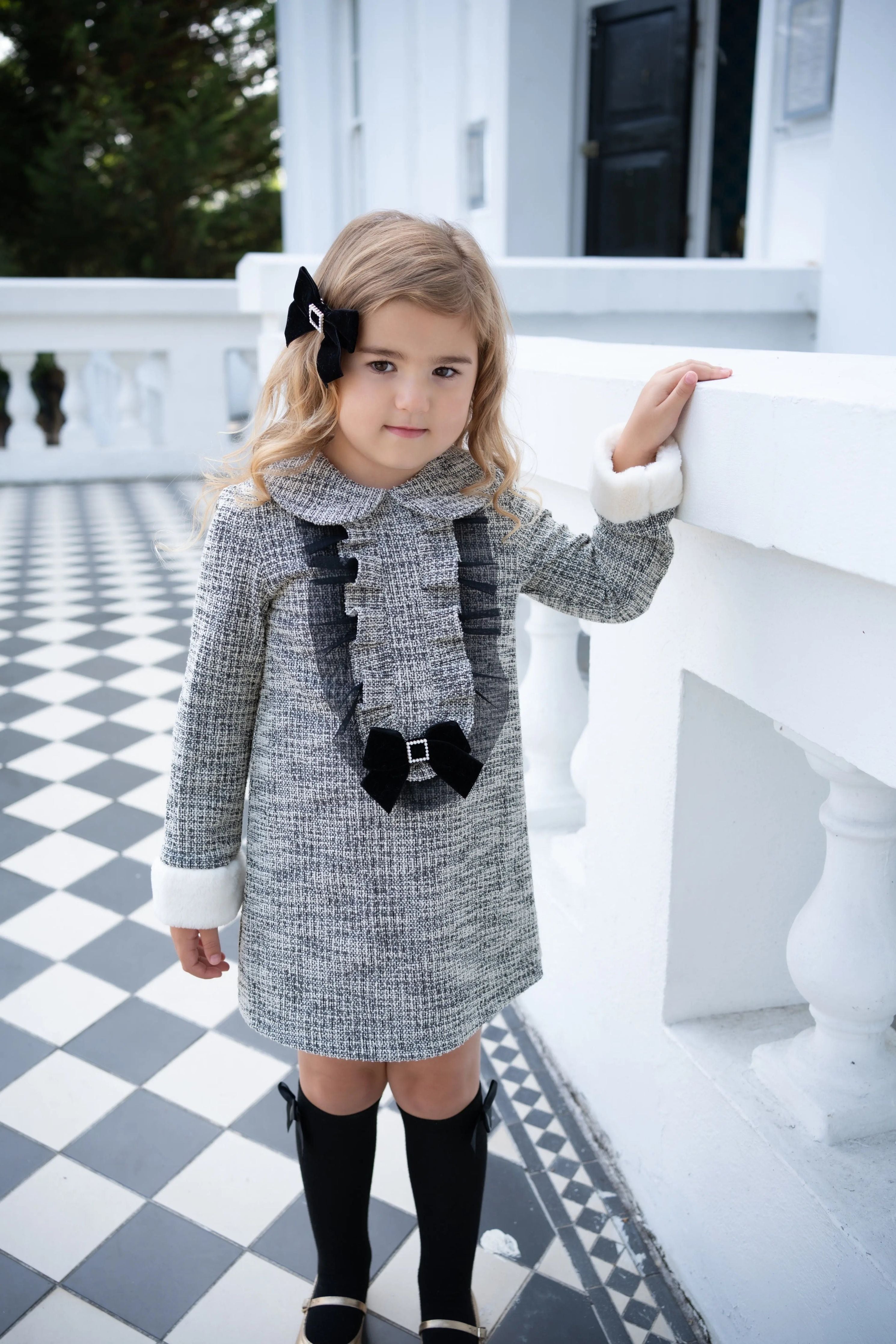 AW25 Babine Girls Black Tweed Dress Babine