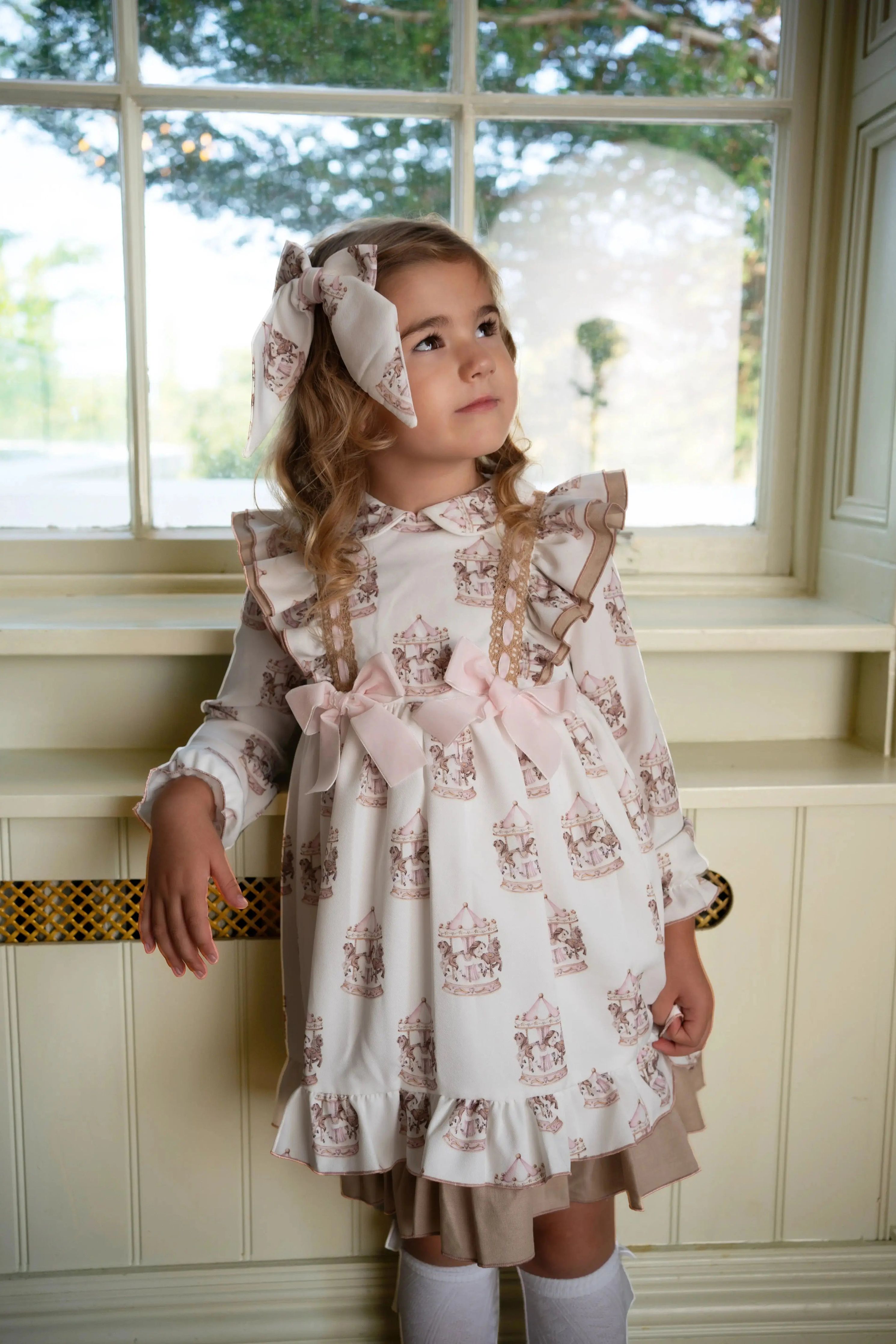 AW25 Babine Girls Pink Bow Carousel Dress Babine