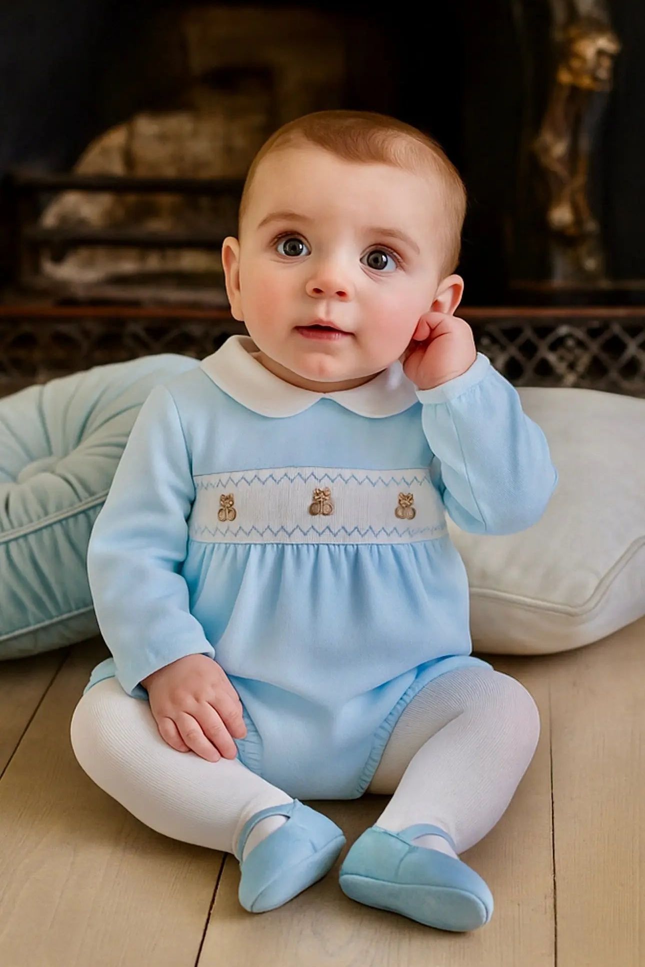 AW25 Pex Baby Blue Teddy Bear Romper Dainty Delilah