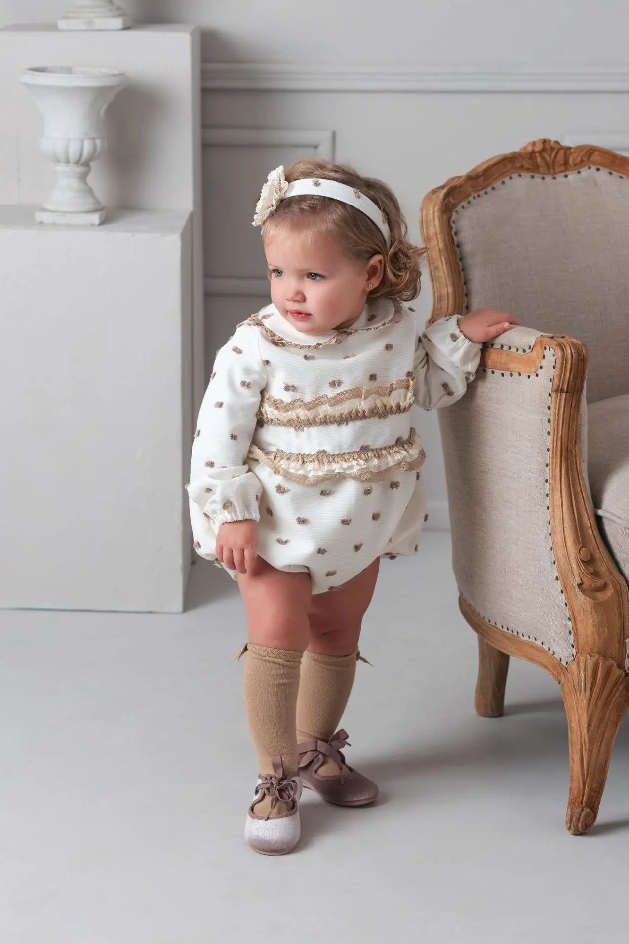 AW25 Rochy Baby Girls Cream & Camel Spot Romper Rochy