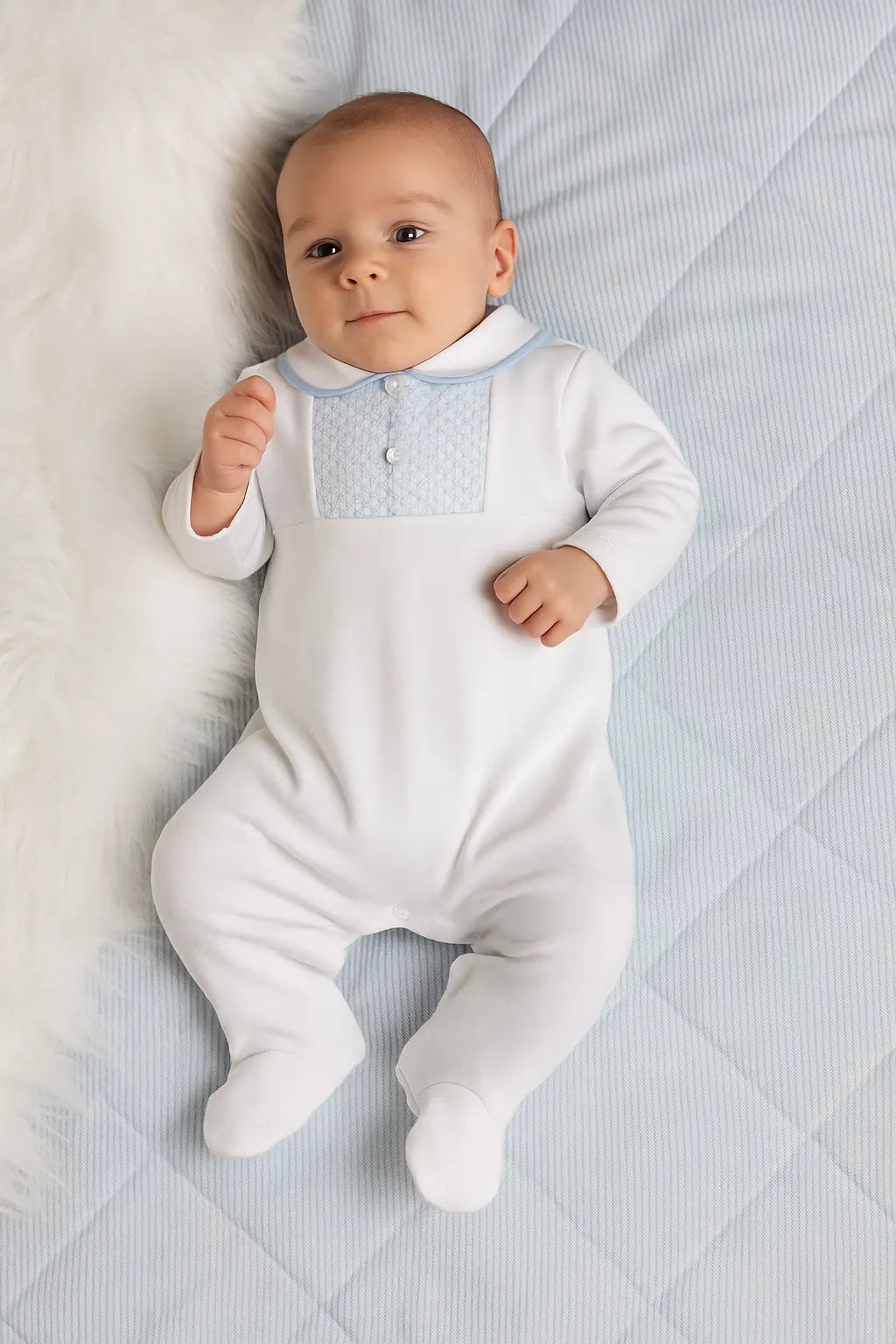 Dainty Delilah Baby Boys White Smocked Spanish Babygrow Dainty Delilah