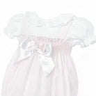 Dainty Delilah baby girls white and pink summer romper with puff sleeves and satin bow