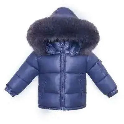 Darker Navy Blue Fur Hood Unisex Coat - In Stock