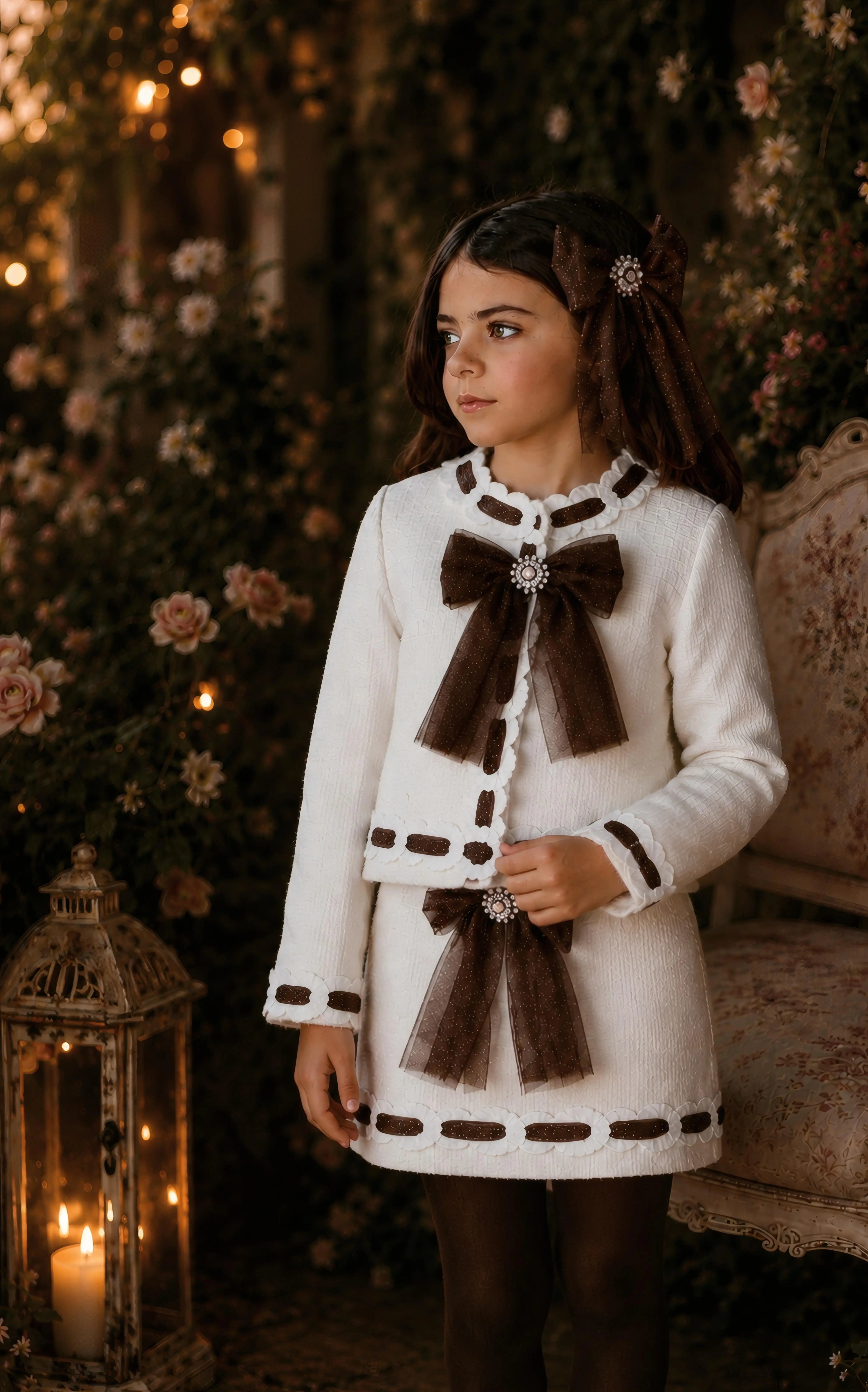AW26 Naxos Chocolate Glitter Tulle Girls Blazer, Shirt & Skirt Set Naxos
