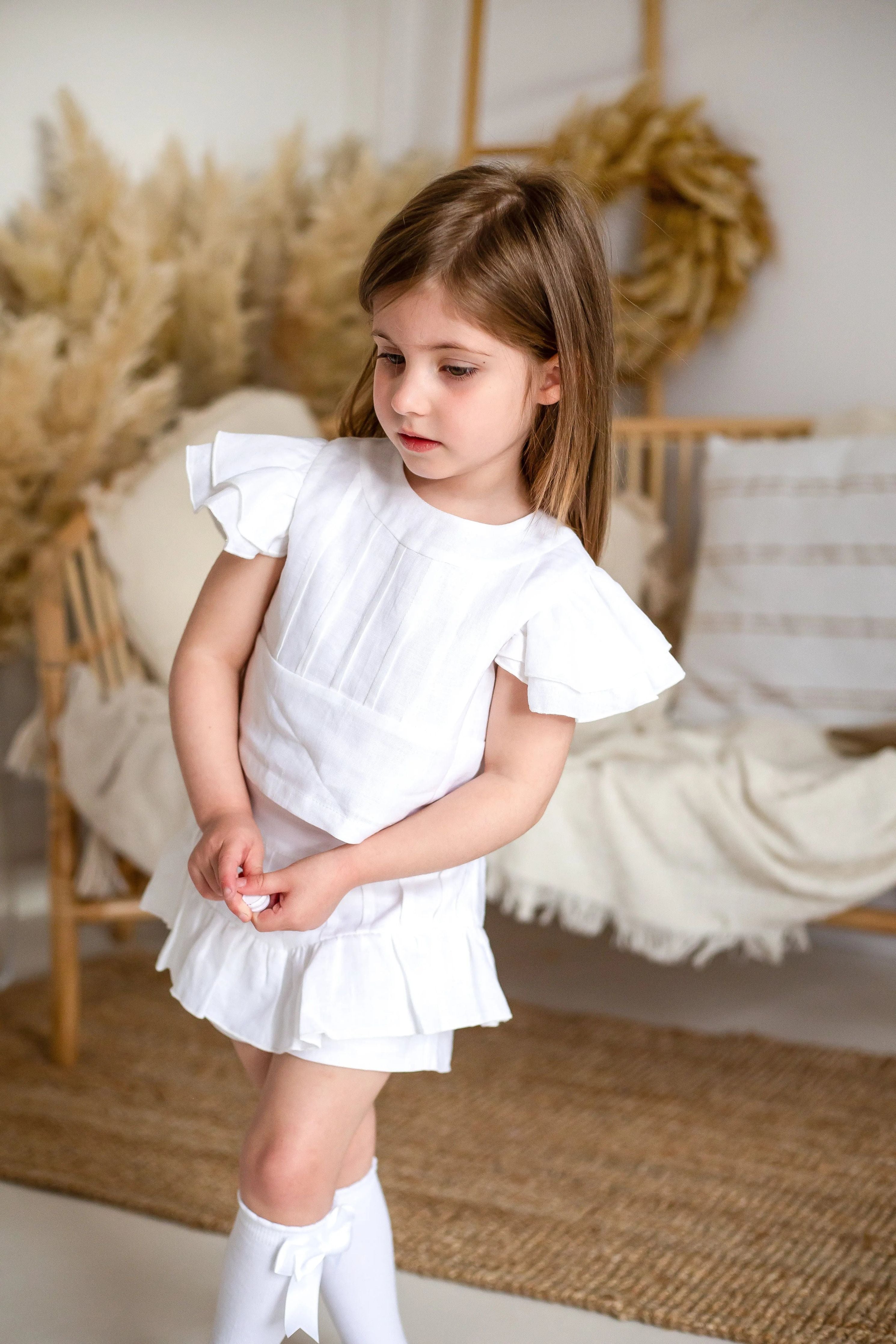Exclusive Ivory Linen Pleated Short Set Basmarti