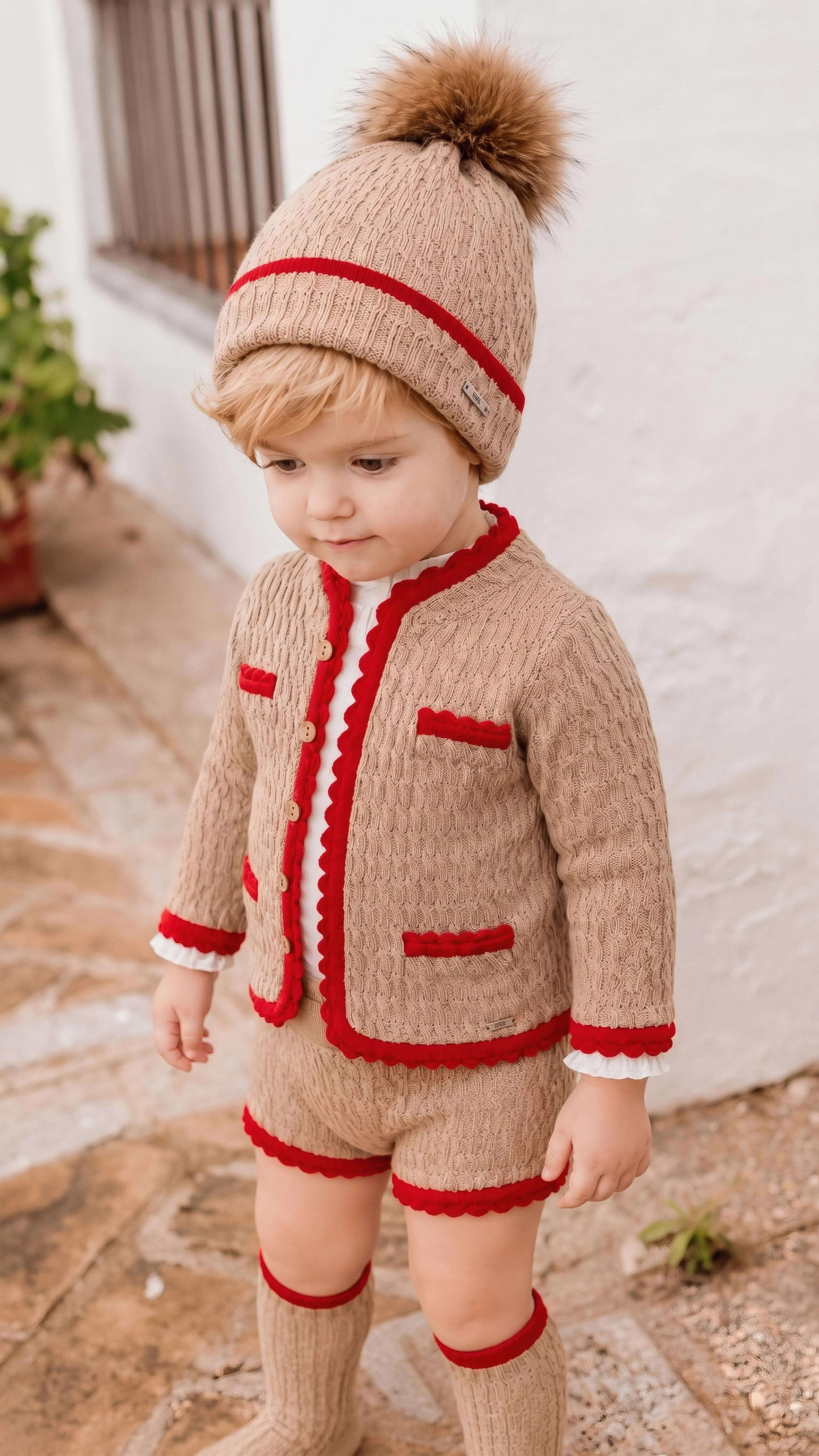 AW26 Rahigo Baby Boys Camel & Red Knitted Short 5P Set Rahigo Moda Infantil