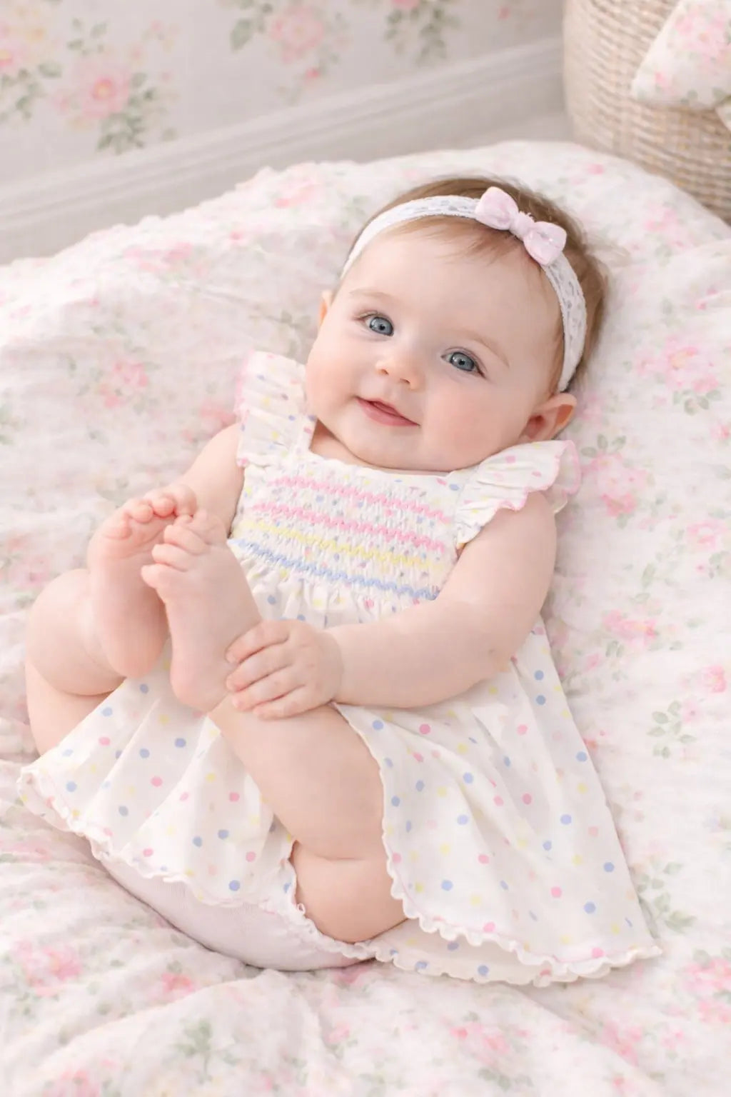 SS26 Baby Girls Pastel Polka Dot Dress Dainty Delilah