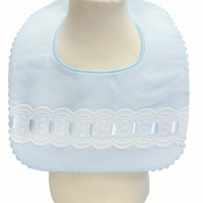Unisex Spanish Blue Pique Ribbon Bib Dainty Delilah