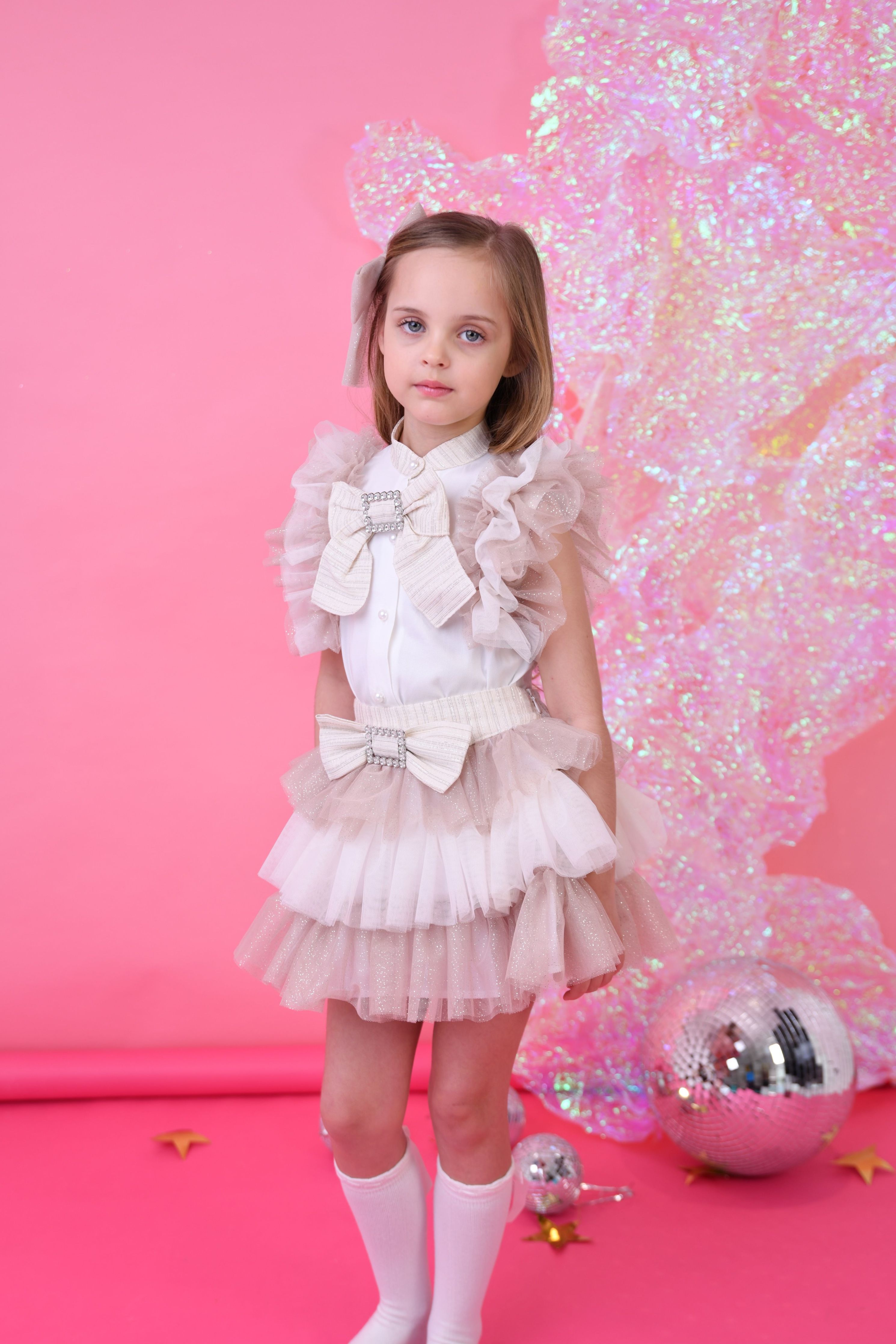 SS25 Naxos Girls Biscuit Glitter Tulle Skirt Set