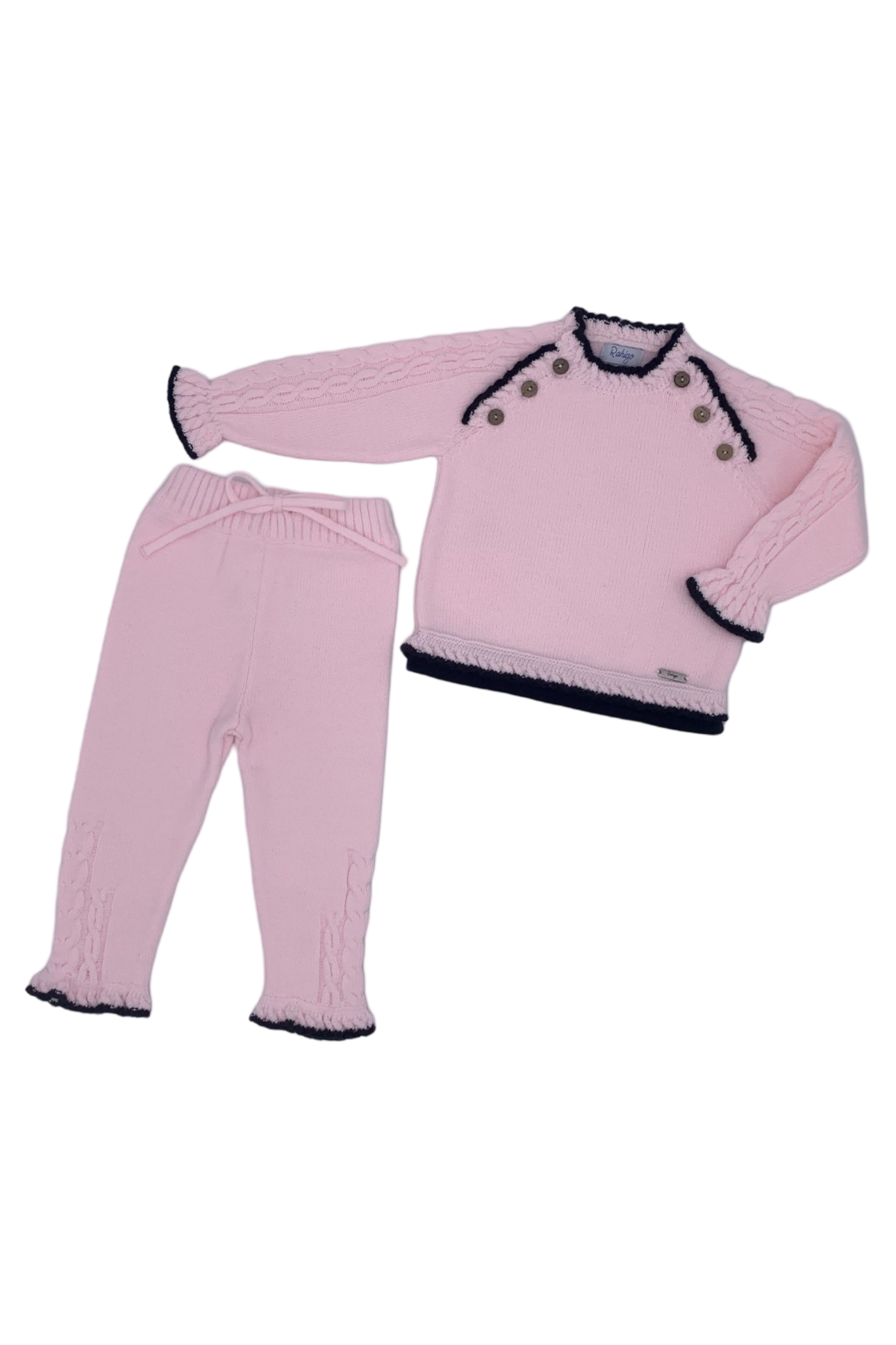 AW24 Rahigo Baby Girls Pink & Navy Knitted Tracksuit