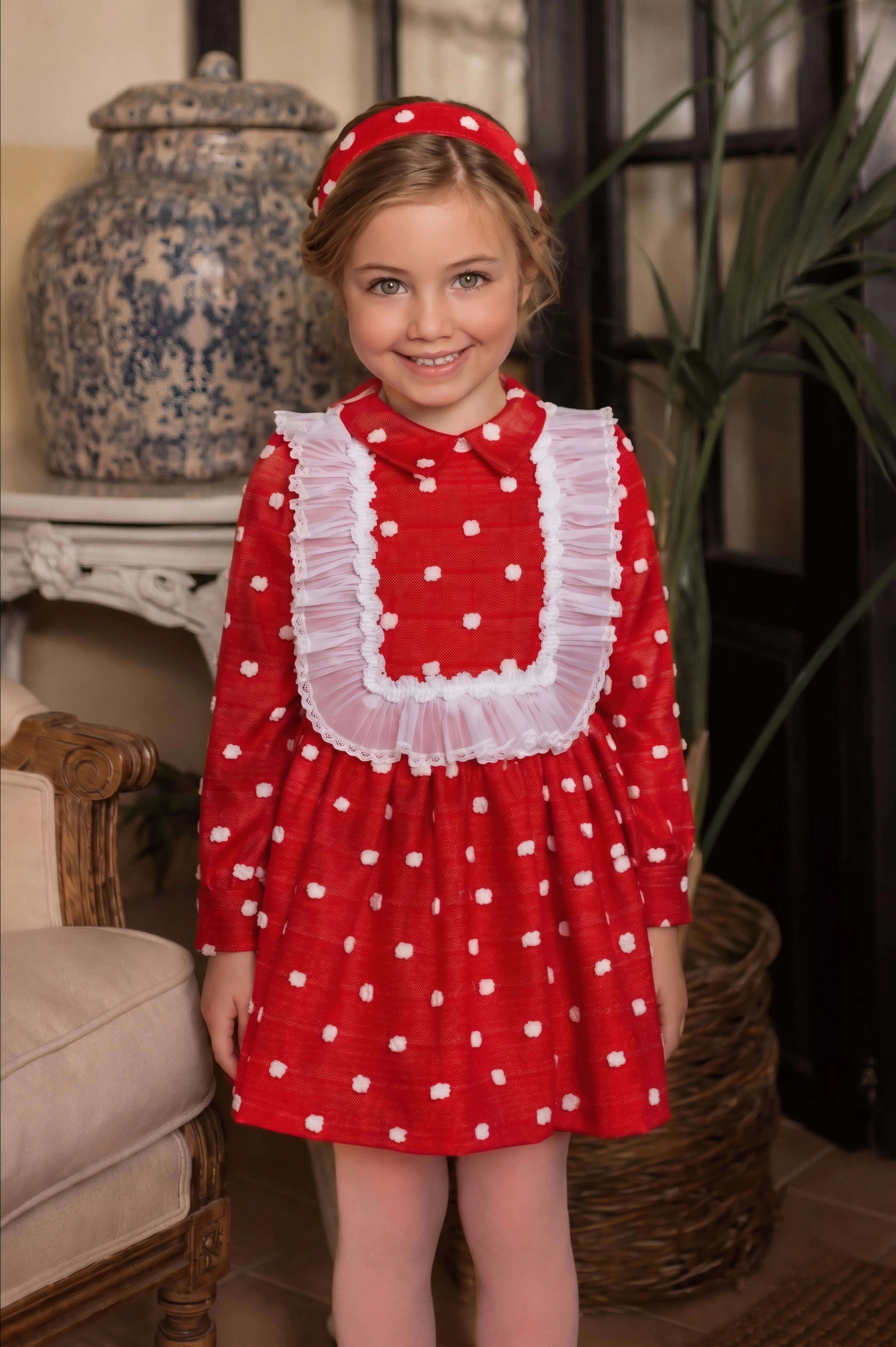 AW26 Rochy Girls Red 3D Textured Spot Dress Rochy