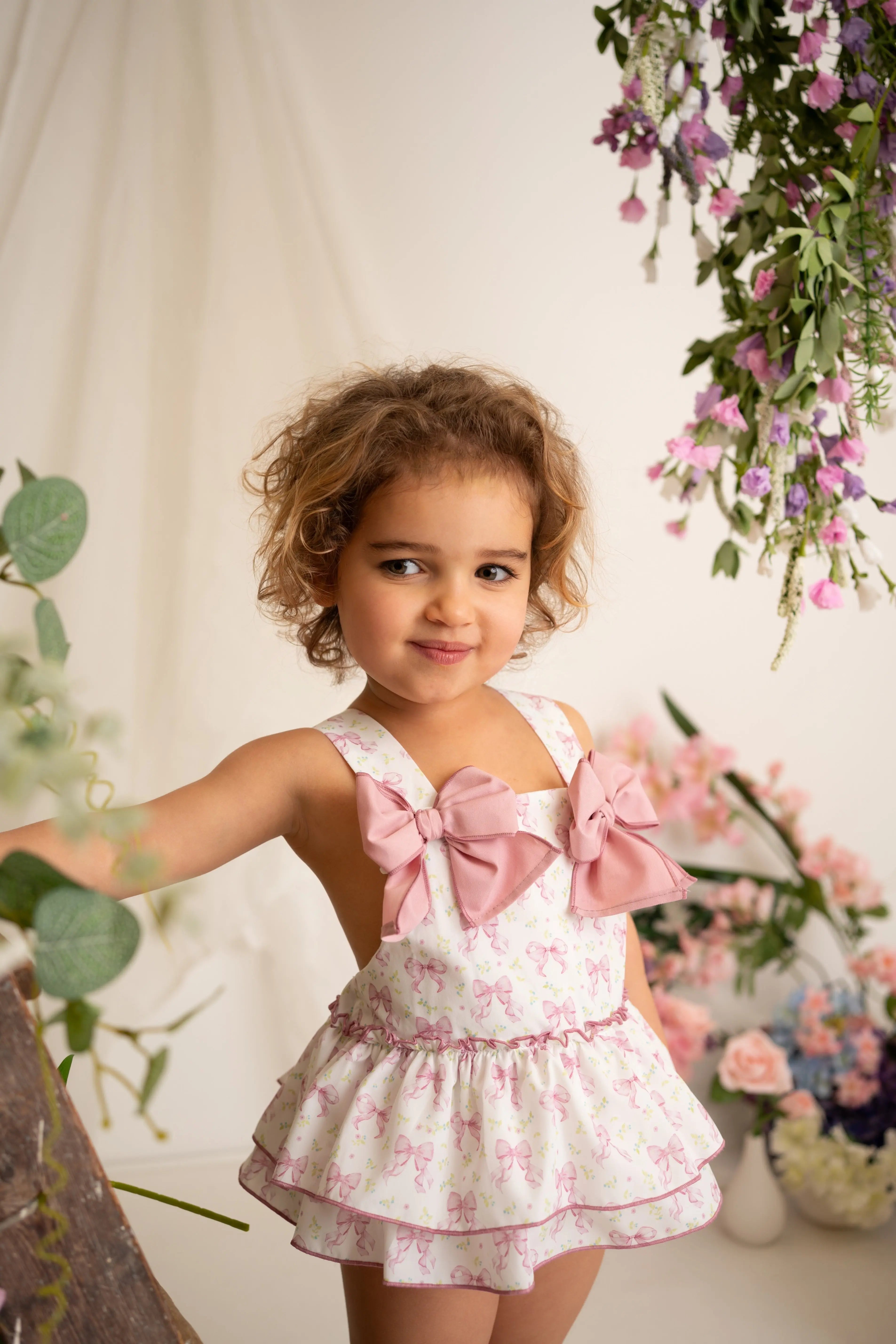 Babine Baby Girls Ditsy Bow Romper & Bonnet Babine