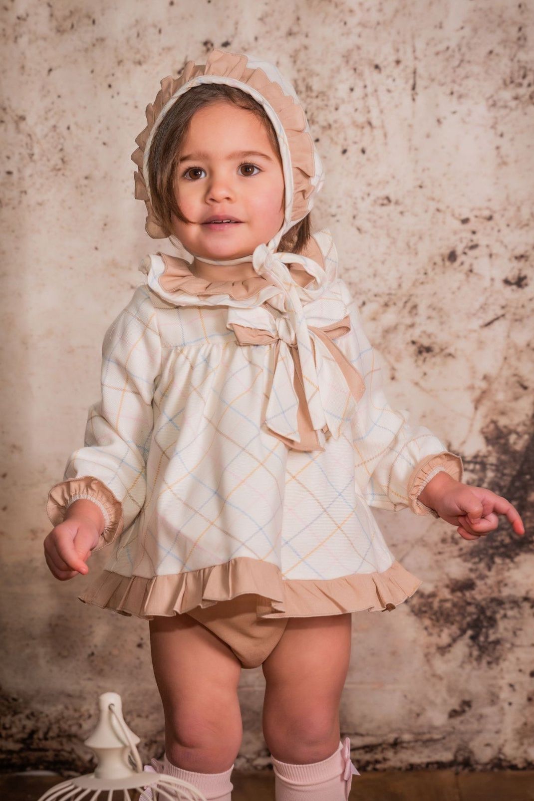 AW24 Babine Girls Beige Check Dress Babine