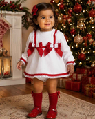 Baby Girls White / Red Christmas Dress & Bloomers
