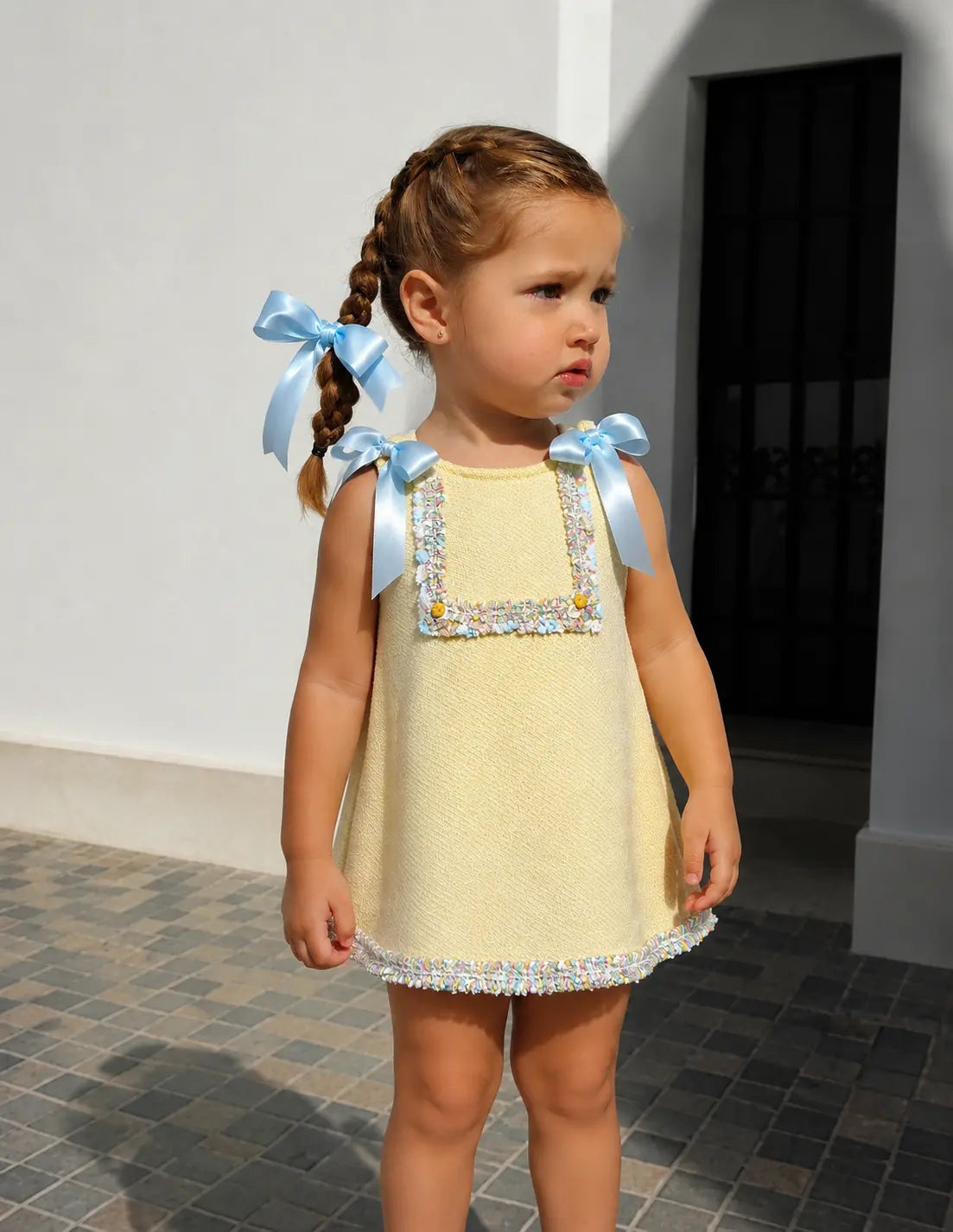 SS26 Baby Girls Lemon Open Back Tulle Dress Dainty Delilah