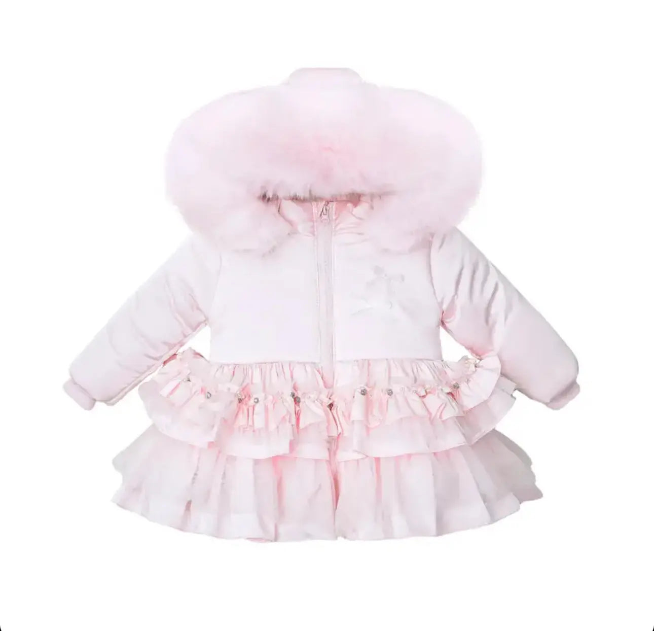 Pink Crystal Tulle Fur Hood Coat Dainty Delilah