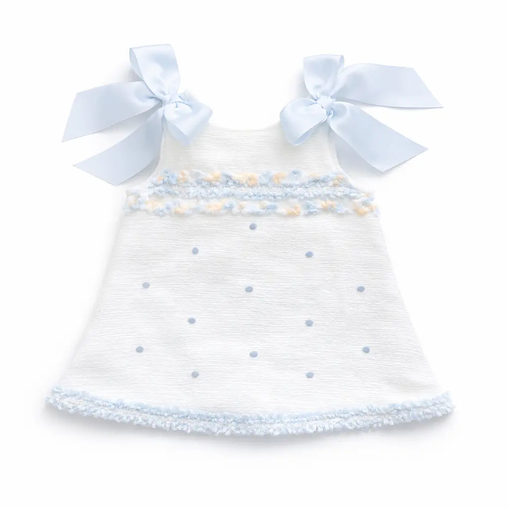 SS26 Baby Girls Blue Spot Open Back Tulle Dress Dainty Delilah