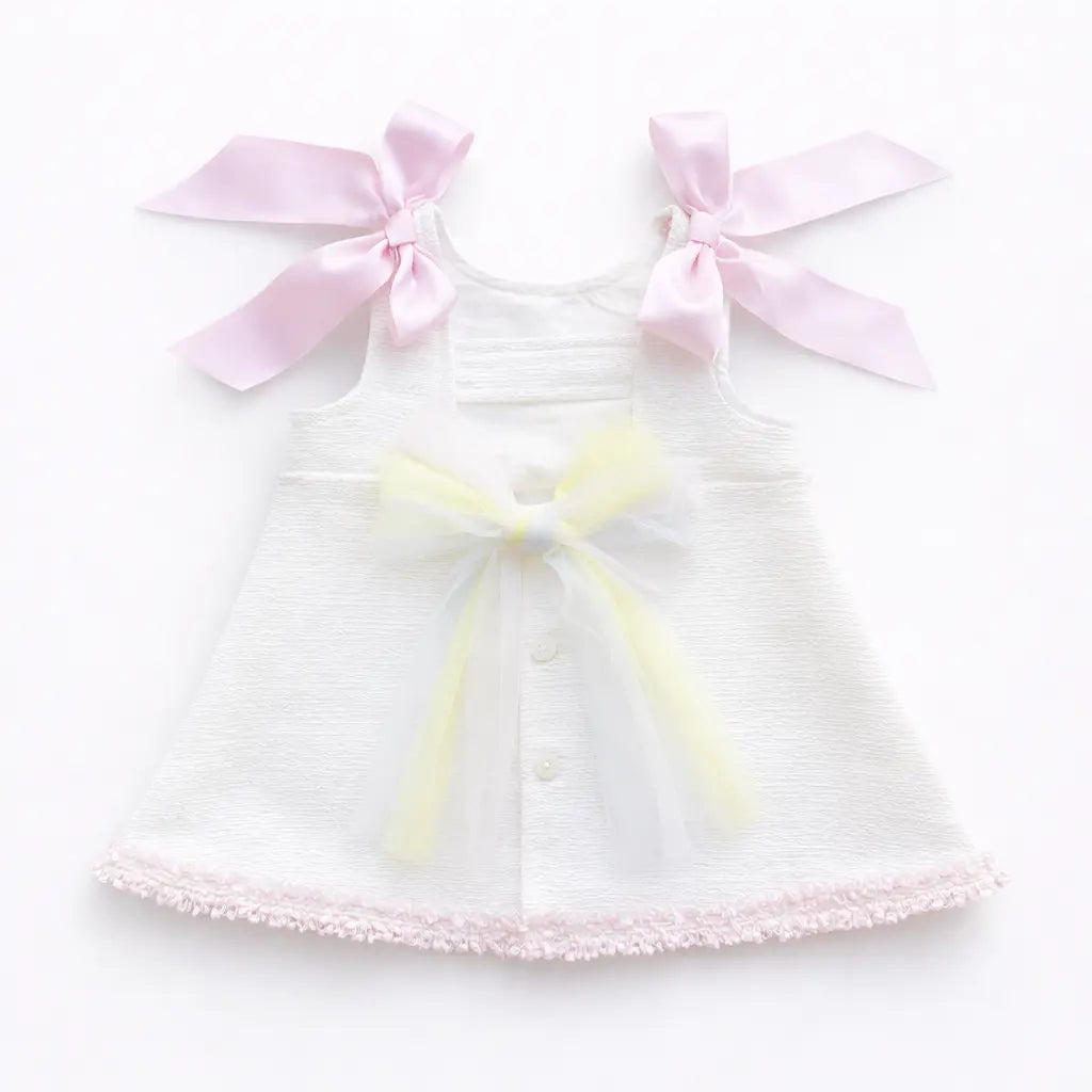 SS26 Baby Girls Pink & Cream Spot Tulle Dress Dainty Delilah