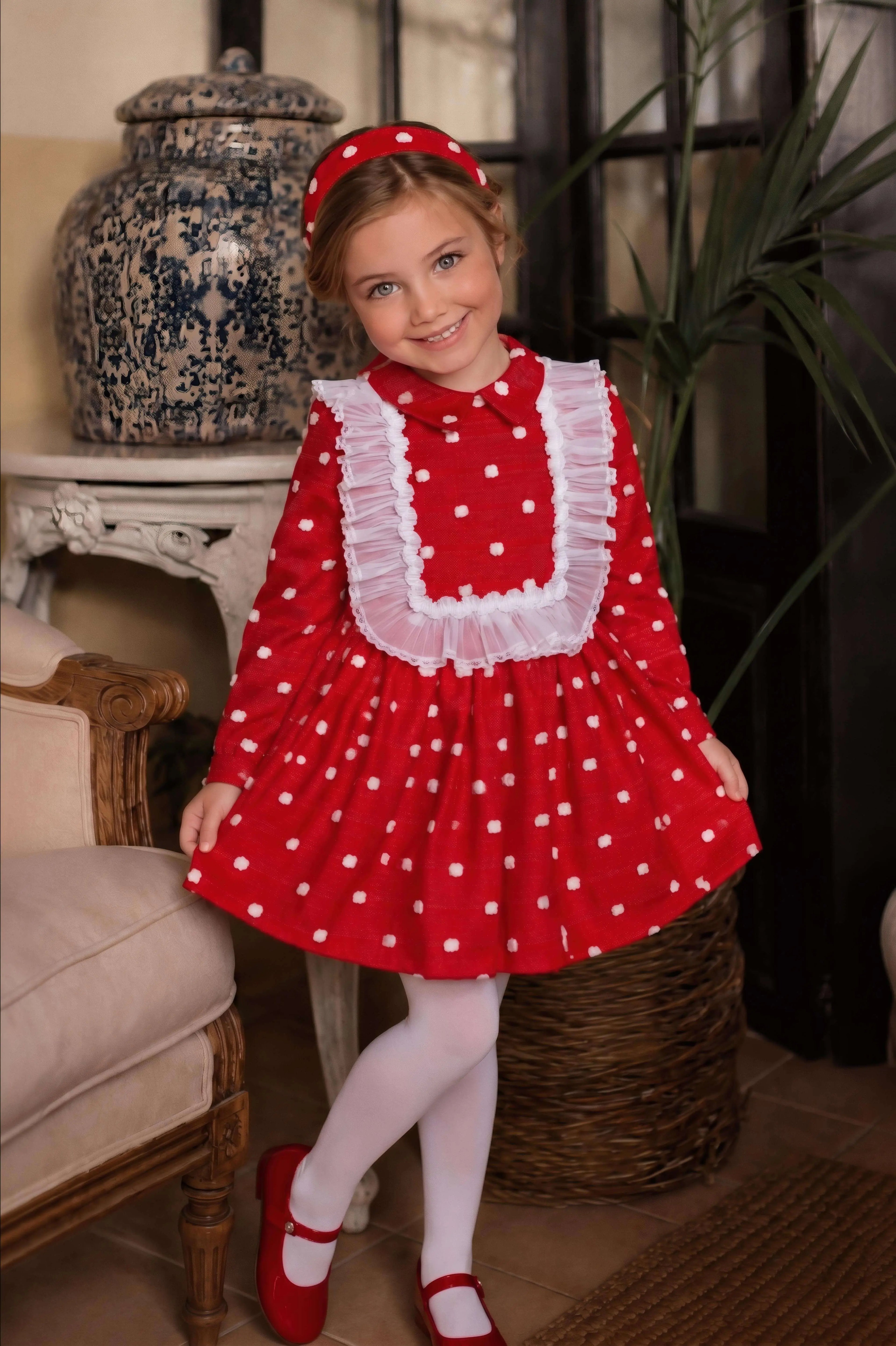 AW26 Rochy Girls Red 3D Textured Spot Dress Rochy