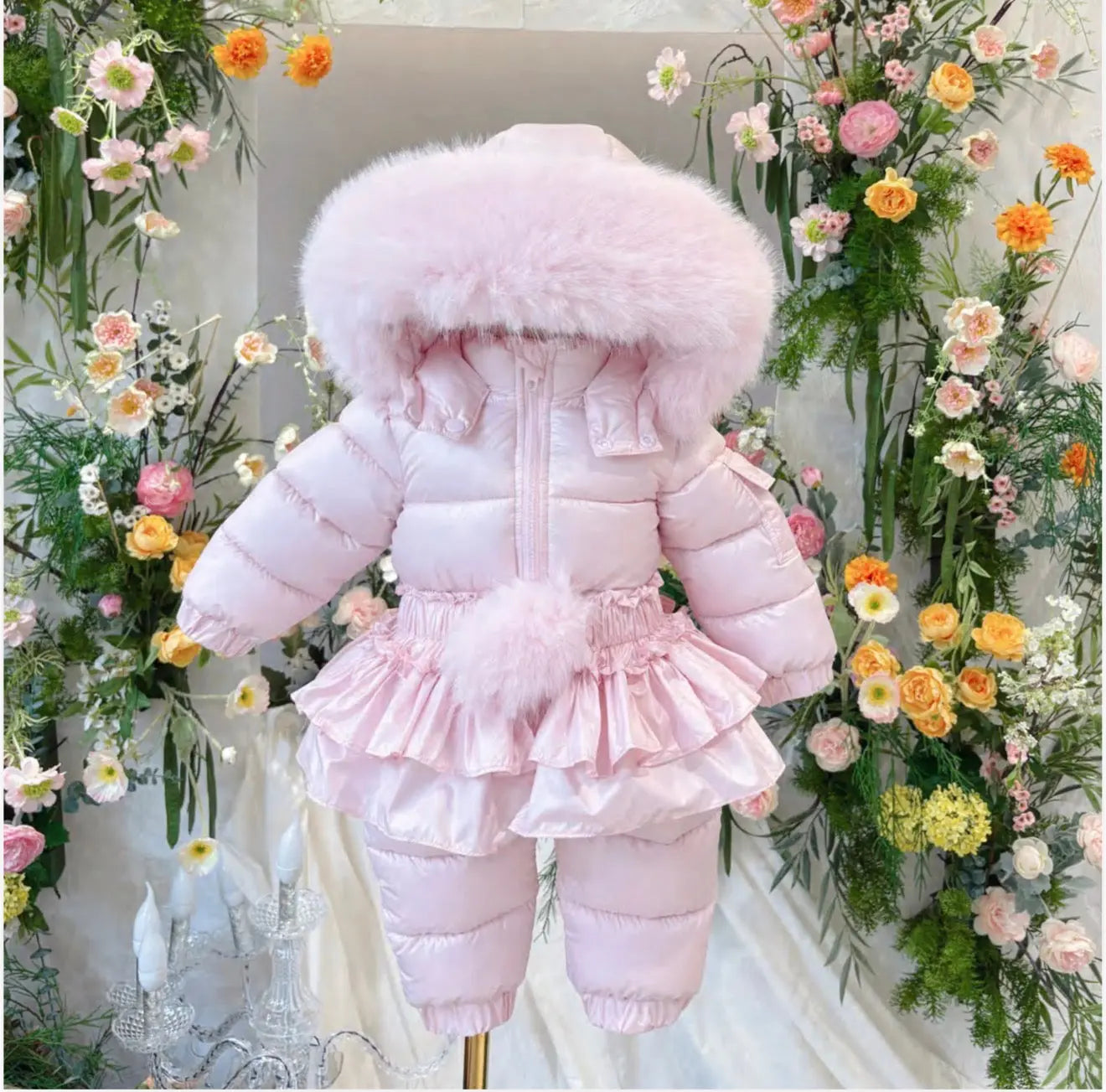 Baby Pink Detachable Fur & Skirt Snowsuit - Pre Order Dainty Delilah