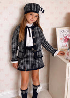 AW26 Rahigo Navy Blue Knit Skirt Set with Cardigan, Beret & Socks Rahigo Moda Infantil