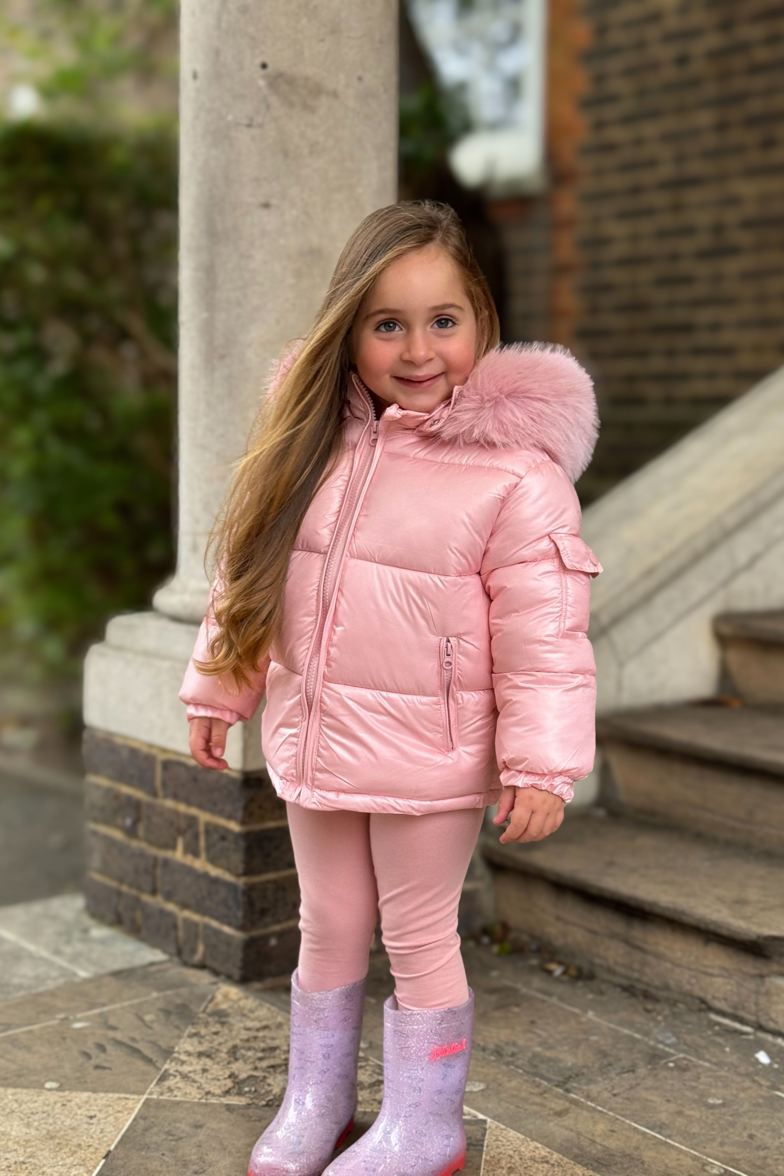 Baby Pink Fur Hood Girls Coat