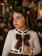AW26 Naxos Chocolate Glitter Tulle Girls Blazer, Shirt & Skirt Set Naxos