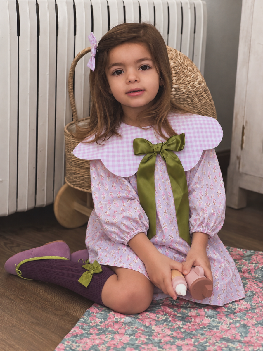 AW26 Dainty Delilah Girls Purple & Olive Dress, Hair-bow & Socks - True To Size