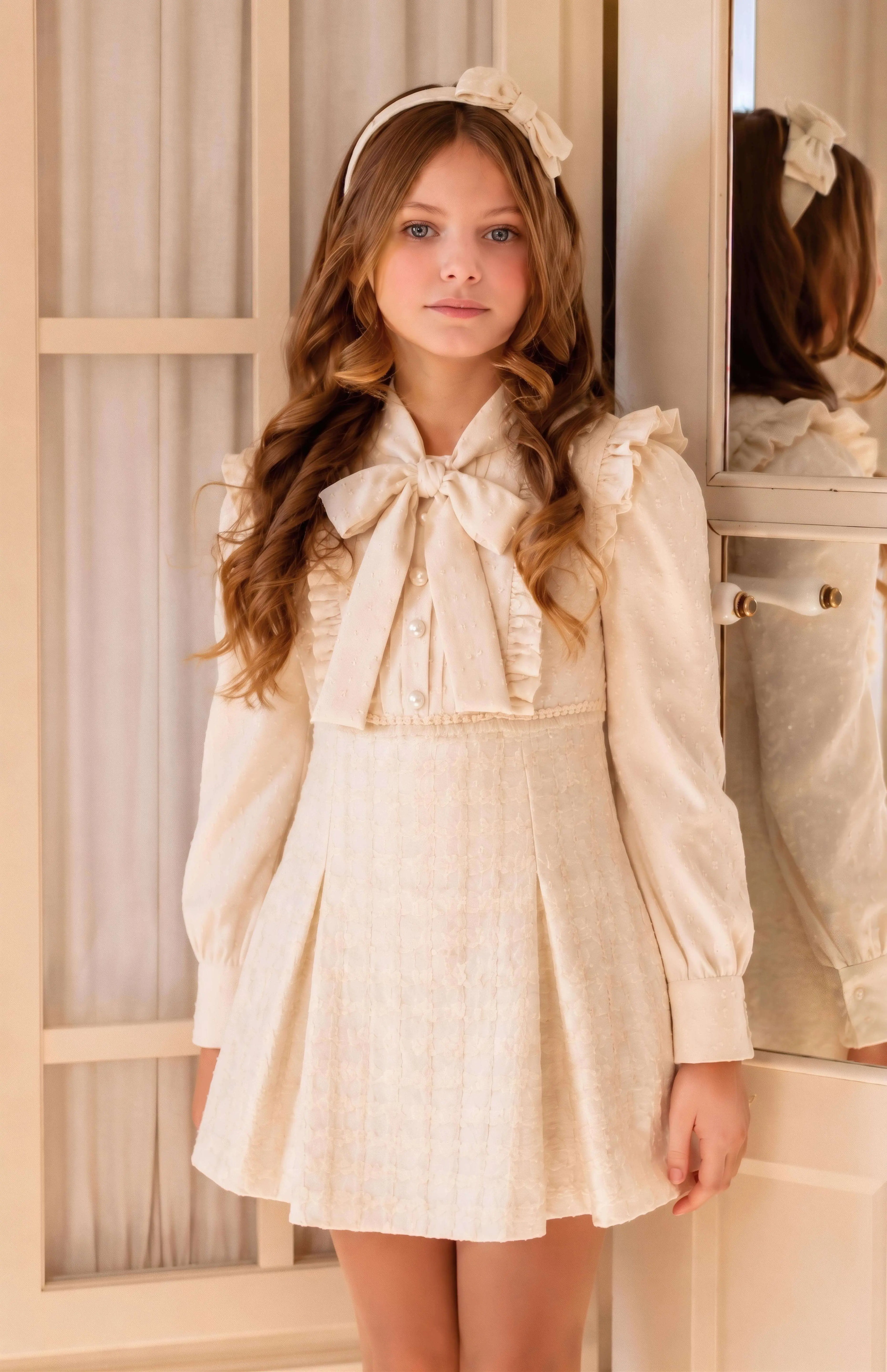 AW26 Rochy Girls Ivory Bow Shirt Detail Dress Rochy