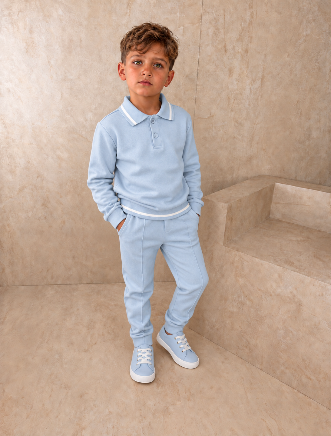 AW26 Baby Boy Blue Polo Top Cotton Tracksuit