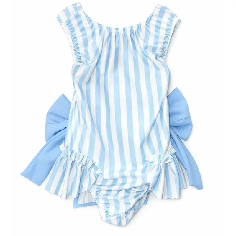 Girls Summer Blue Stripe Swimming Costume Dainty Delilah