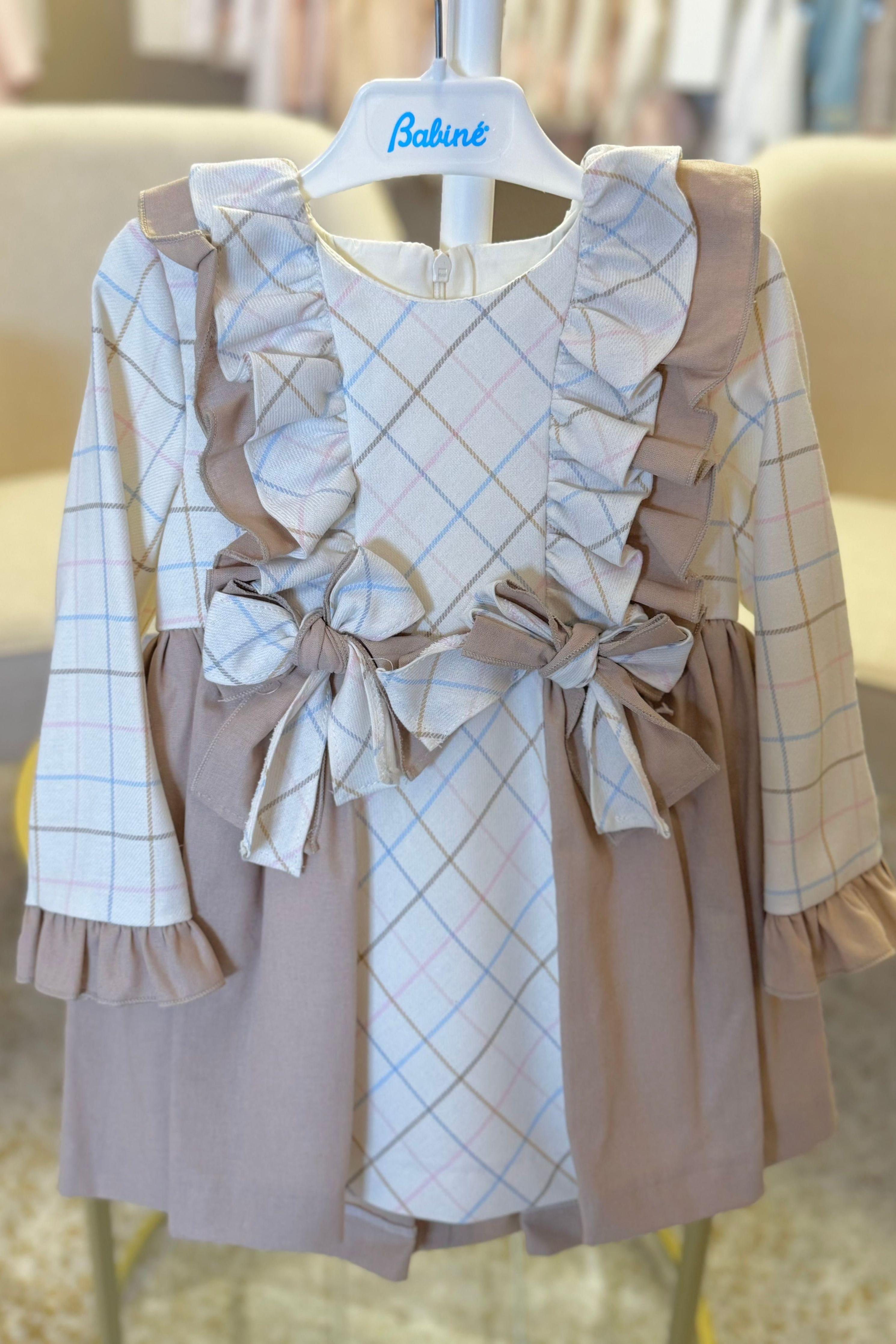 AW24 Babine Girls Beige Check Dress