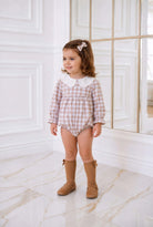 AW26 Miranda Baby Girls Beige Gingham Romper Miranda