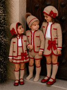 AW26 Rahigo Baby Boys Camel & Red Knitted Short 5P Set Rahigo Moda Infantil