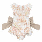 Girls Summer Beige Toile Frilly Bow Swimming Costume Dainty Delilah