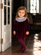 AW26 Miranda Baby Girls Burgundy Velvet Dress Miranda