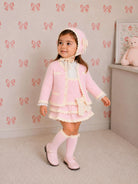 AW26 Rahigo Baby Girls Pink & Cream Cardigan,Pinafore,Shirt,Bonnet & Socks Rahigo Moda Infantil
