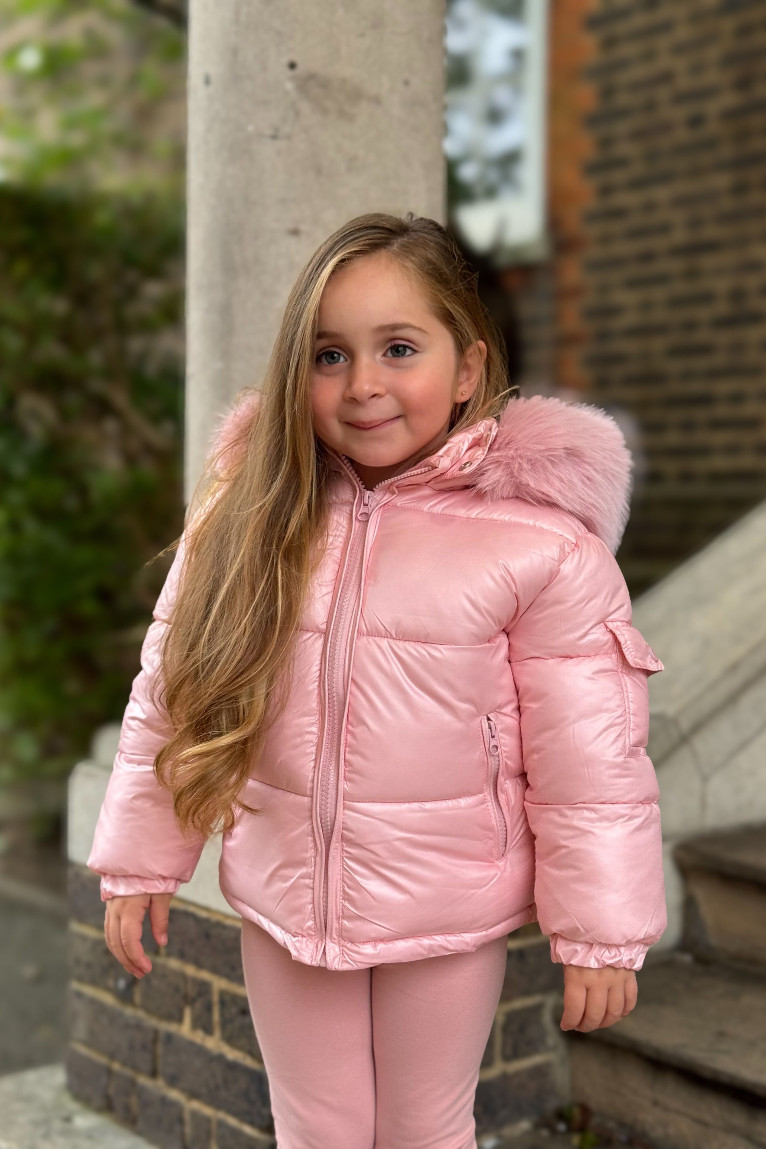 Baby Pink Fur Hood Girls Coat