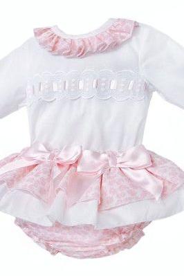 Girls Pink Spot Frilly Jam Pant Set